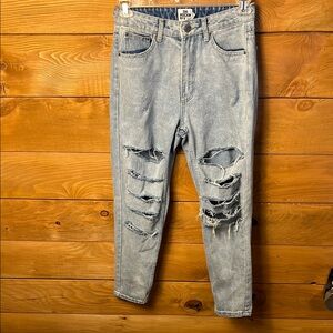 The Rockn Rev Women Jeans 10 Light Blue Distressed Straight Leg Holes Streetwear